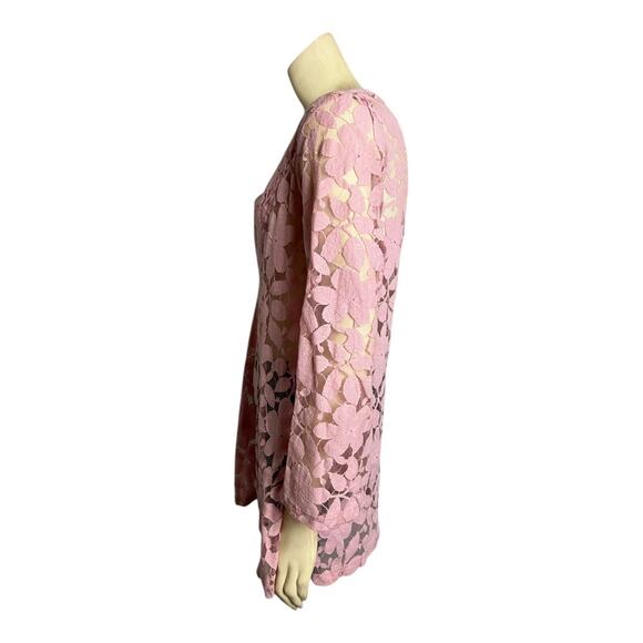 J Valdi Women's Pink Floral Lace 3/4 Sleeve Deep V-Neck Tops Blouse Size Small - Picture 4 of 7